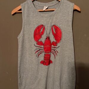 Sleeveless Gray Tank Top with Red Lobster Graphic size small A1